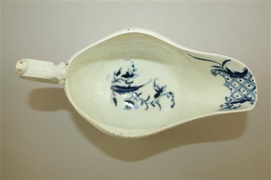 A rare Worcester sauceboat, c.1765, 20.5cm